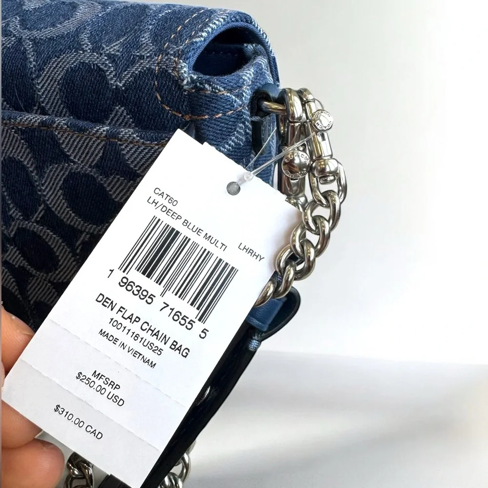 COACH Brook Flap Chain Bag In Signature Denim Crossbody Bag CAT60 - Picture 7 of 13